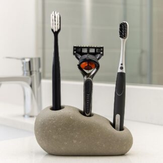 Three-Hole River Stone Toothbrush and Razor Holder