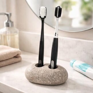 Double Toothbrush Holder in Natural River Stone