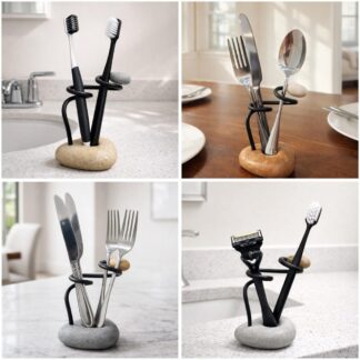 River Stone and Black Wire Organizer Stand
